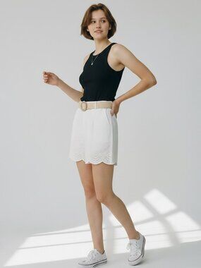 Women's summer regular shorts with back zipper, smooth drape, and floral designe